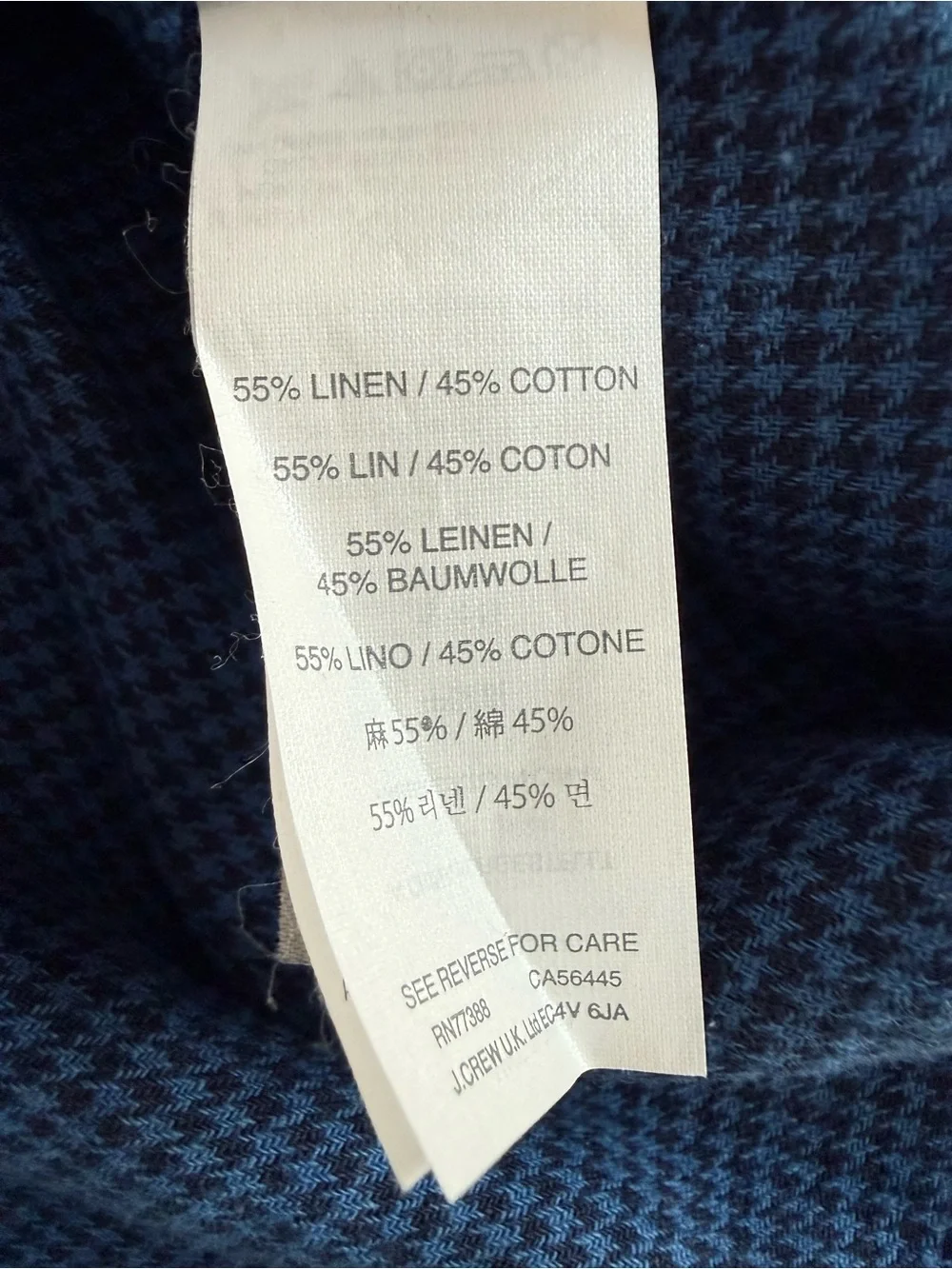 J.Crew Men's Slim Fit Linen Cotton Blend Houndstooth Shirt Blue Long Sleeve XL